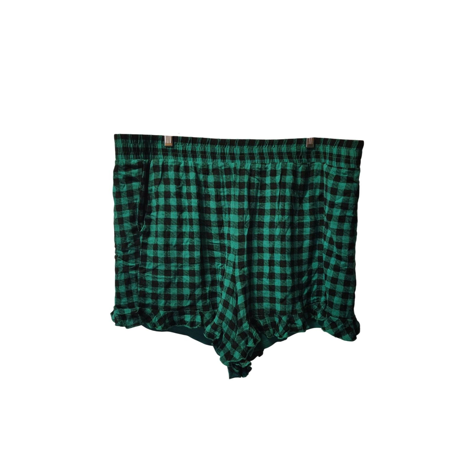 Torrid Size 2 Women's Green Plaid High Rise Gauze Retro Gingham Ruffle Shorts